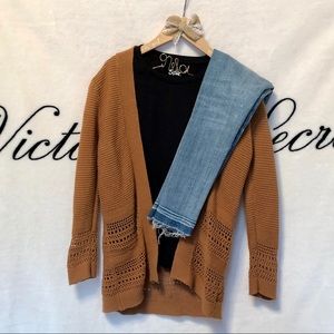 Brown Cardigan, Black Long-Sleeve, Jean Set